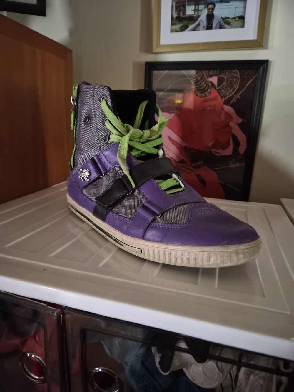 Men's Purple High-Top Sneakers with Green Accents